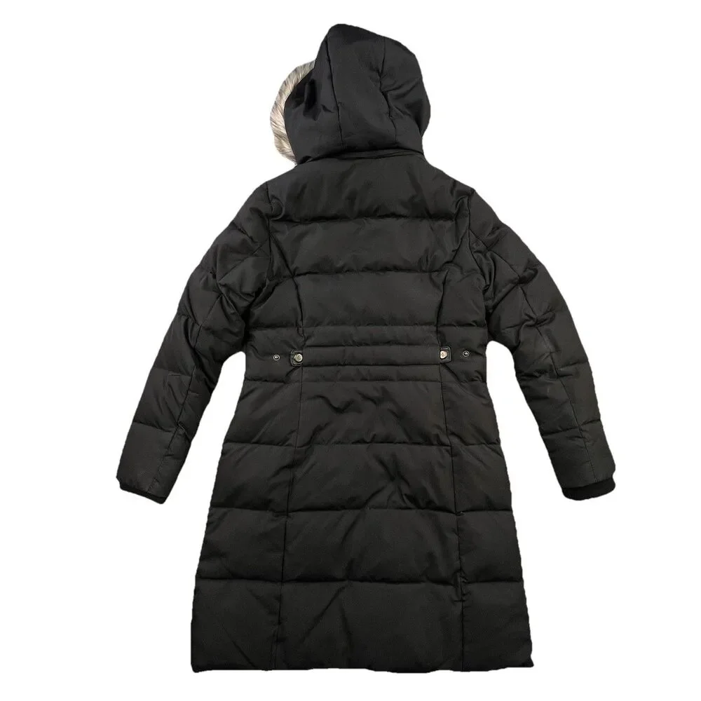 Lauren Ralph Lauren Down Puffer Coat Women's S Black Feather Removable Fur Hood